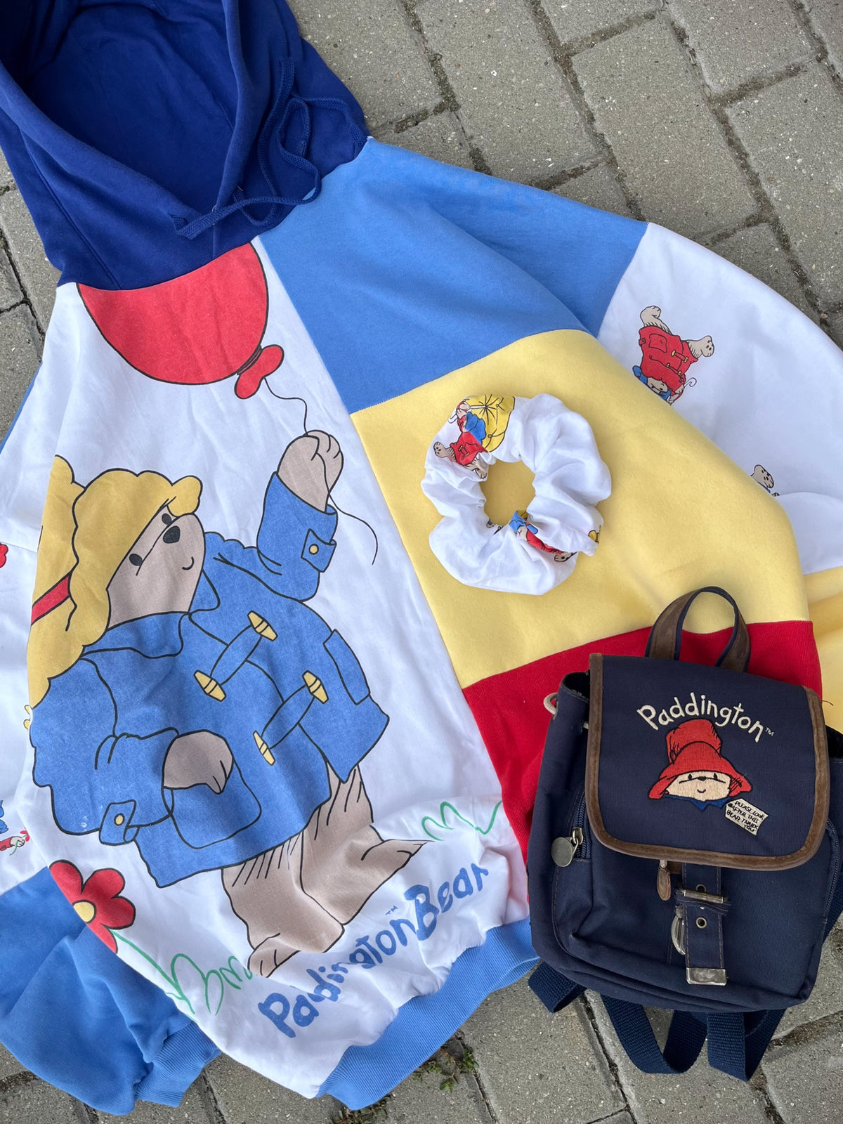 'BEAR' PATCHWORK HOODIE + MINI VINTAGE BACKPACK + SCRUNCHY (XL)