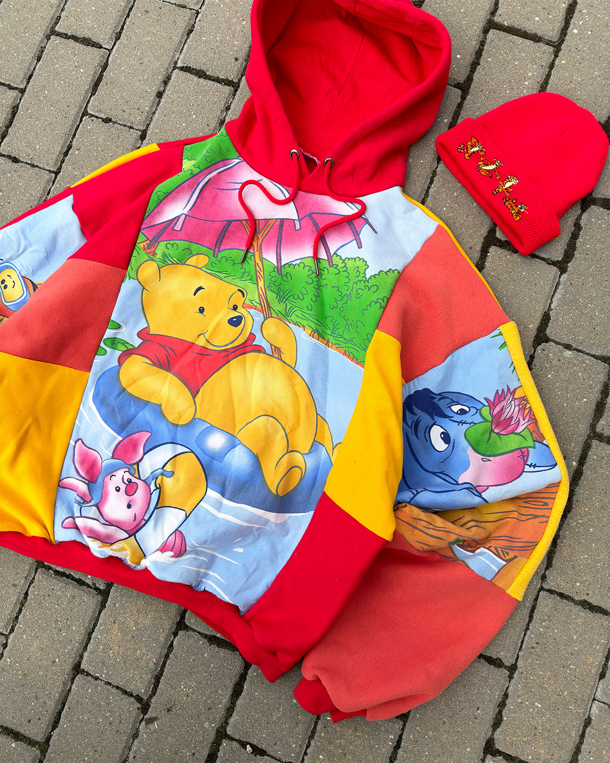 'FRIENDS FOREVER' PATCHWORK HOODIE + VINTAGE HAT (L)