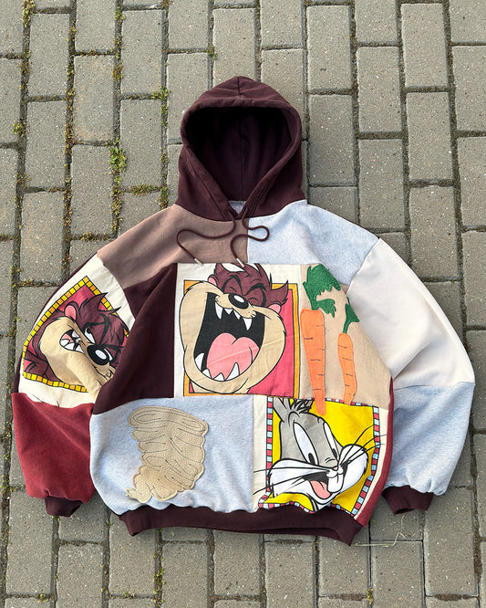 'TAZ & BUNNY' PATCHWORK HOODIE (L)