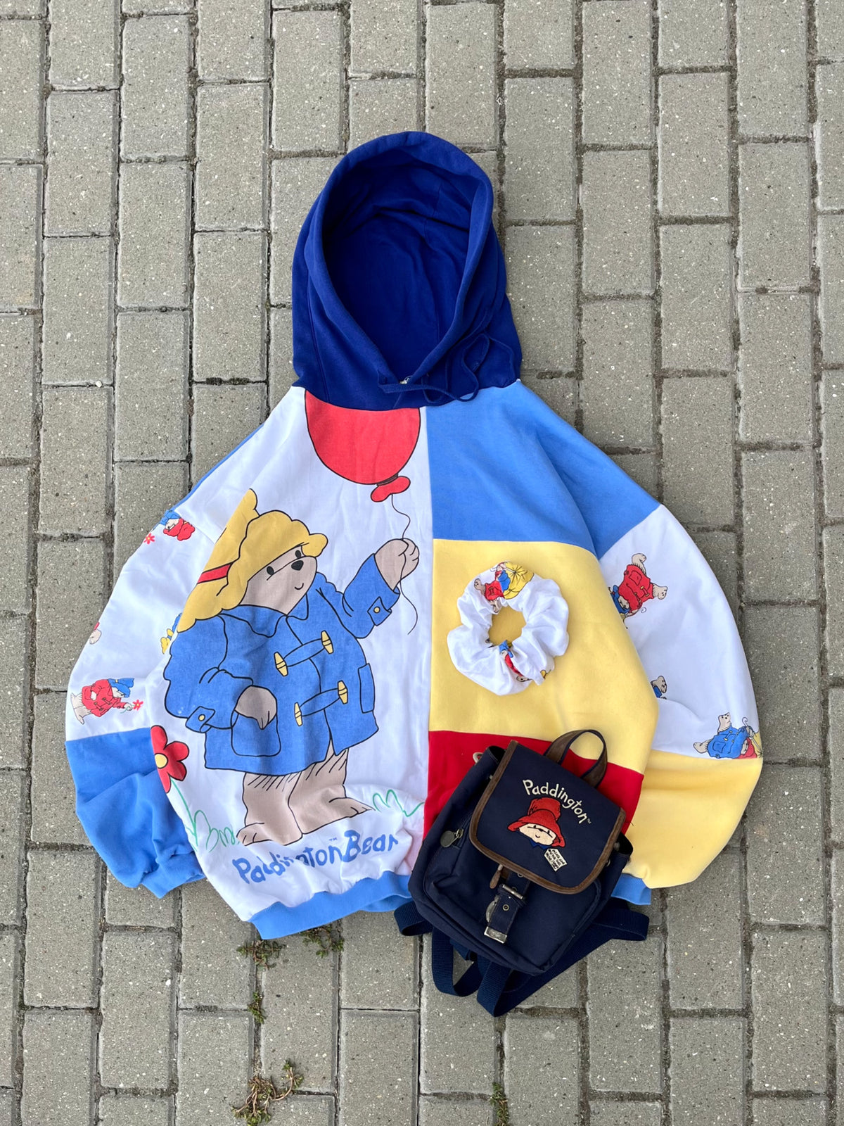 'BEAR' PATCHWORK HOODIE + MINI VINTAGE BACKPACK + SCRUNCHY (XL)