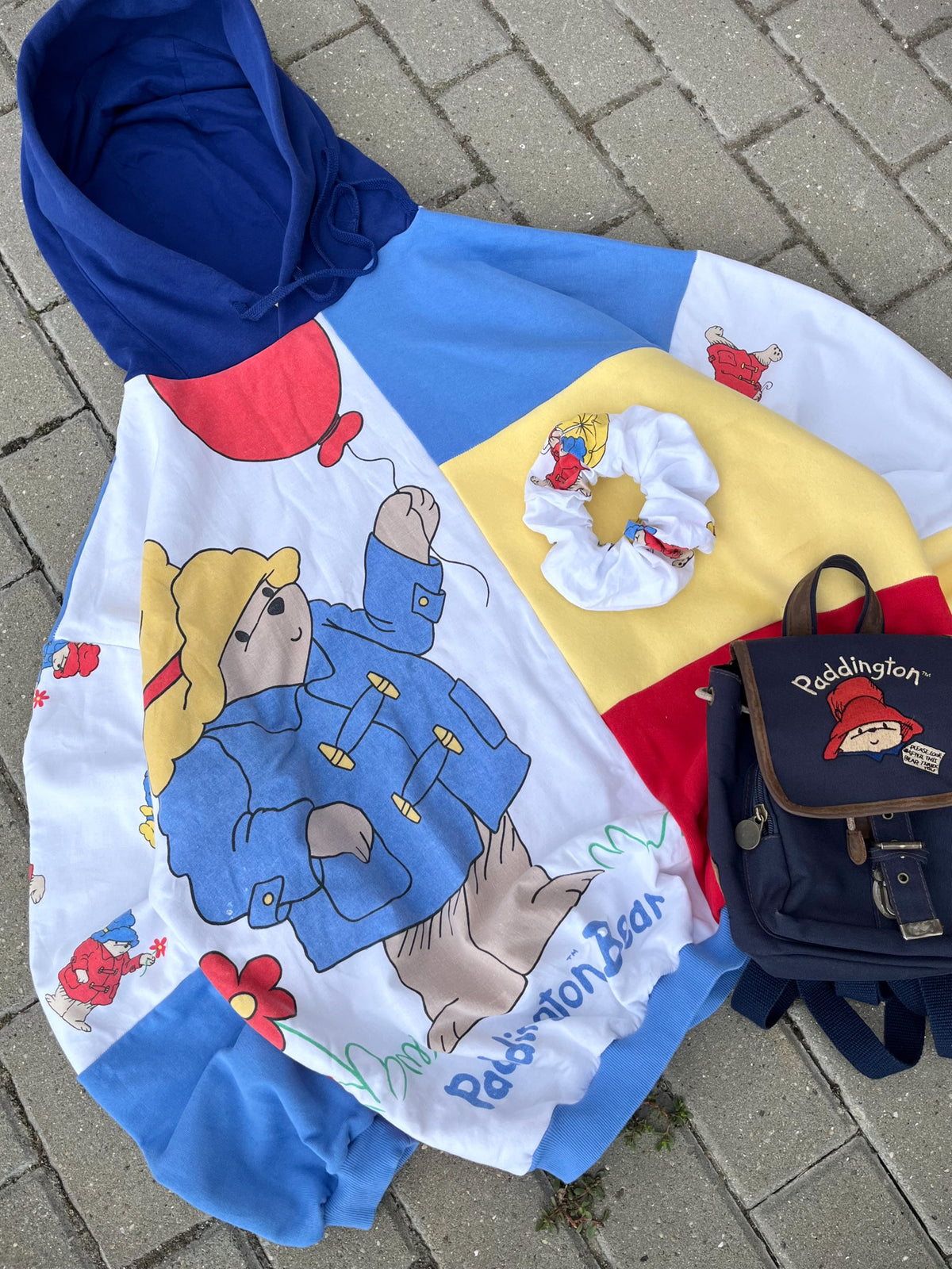 'BEAR' PATCHWORK HOODIE + MINI VINTAGE BACKPACK + SCRUNCHY (XL)