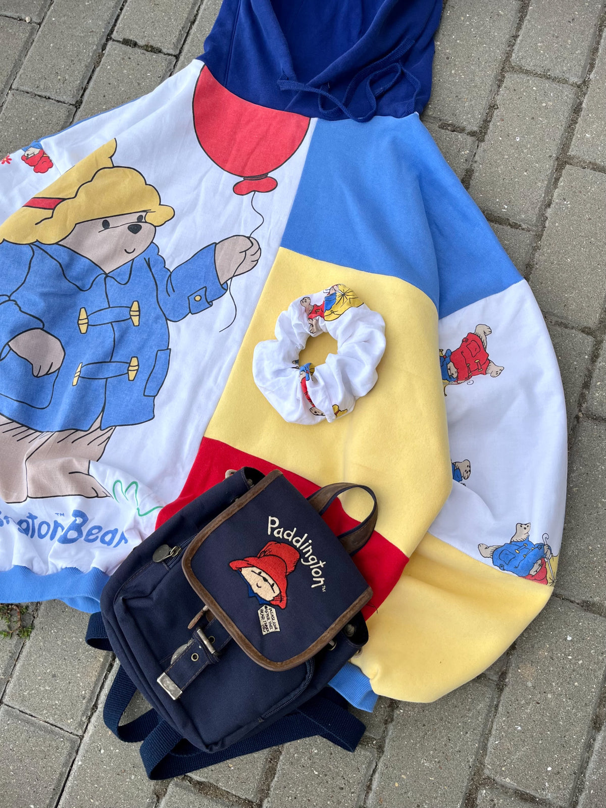 'BEAR' PATCHWORK HOODIE + MINI VINTAGE BACKPACK + SCRUNCHY (XL)