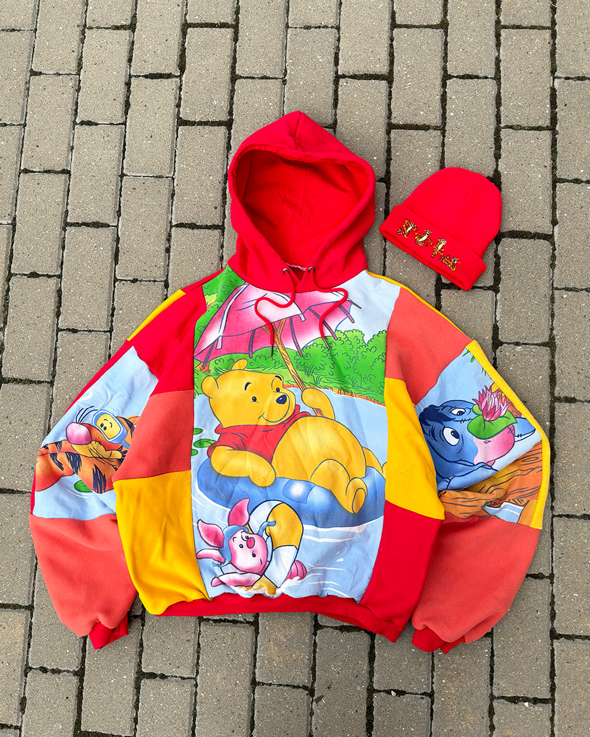 'FRIENDS FOREVER' PATCHWORK HOODIE + VINTAGE HAT (L)