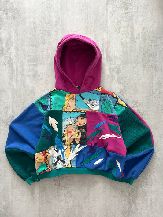 'COLORS OF THE WIND' PATCHWORK CROPPED HOODIE (w M)