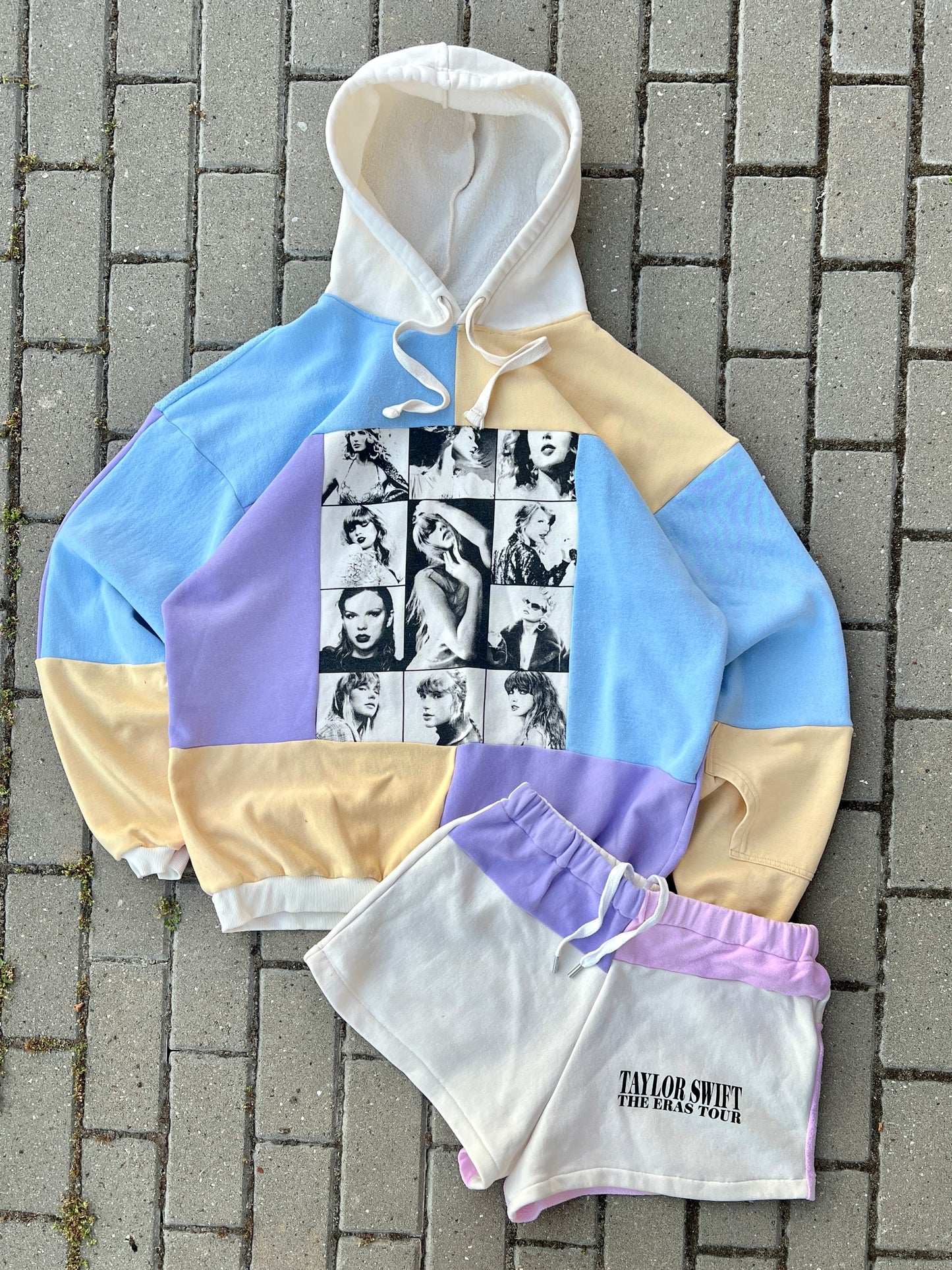 'THE ERAS' PATCHWORK HOODIE & SHORTS (L)